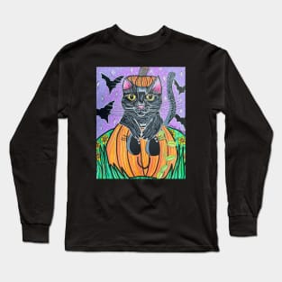 Black Cat in Pumpkin Long Sleeve T-Shirt